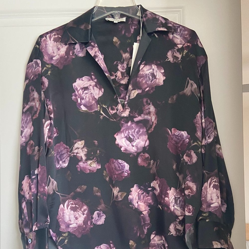 $345 NWT Vince Womens Silk Floral Long Sleeve Spread Collar Button Up Blouse S